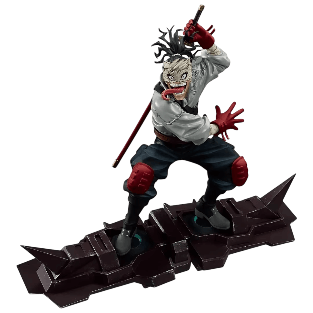 My Hero Academia Stain figure 18 cm from the front: worn white shirt, shredded checked scarf, red gloves and thick red knee pads