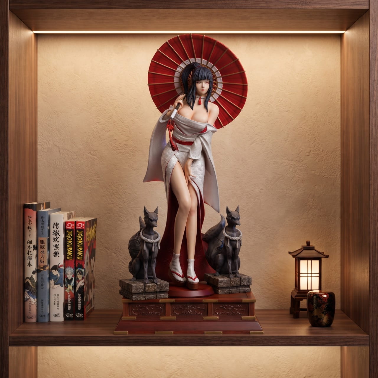 Figurine Hinata ombrelle Naruto - exposee sur une etagere (decor non inclus)
