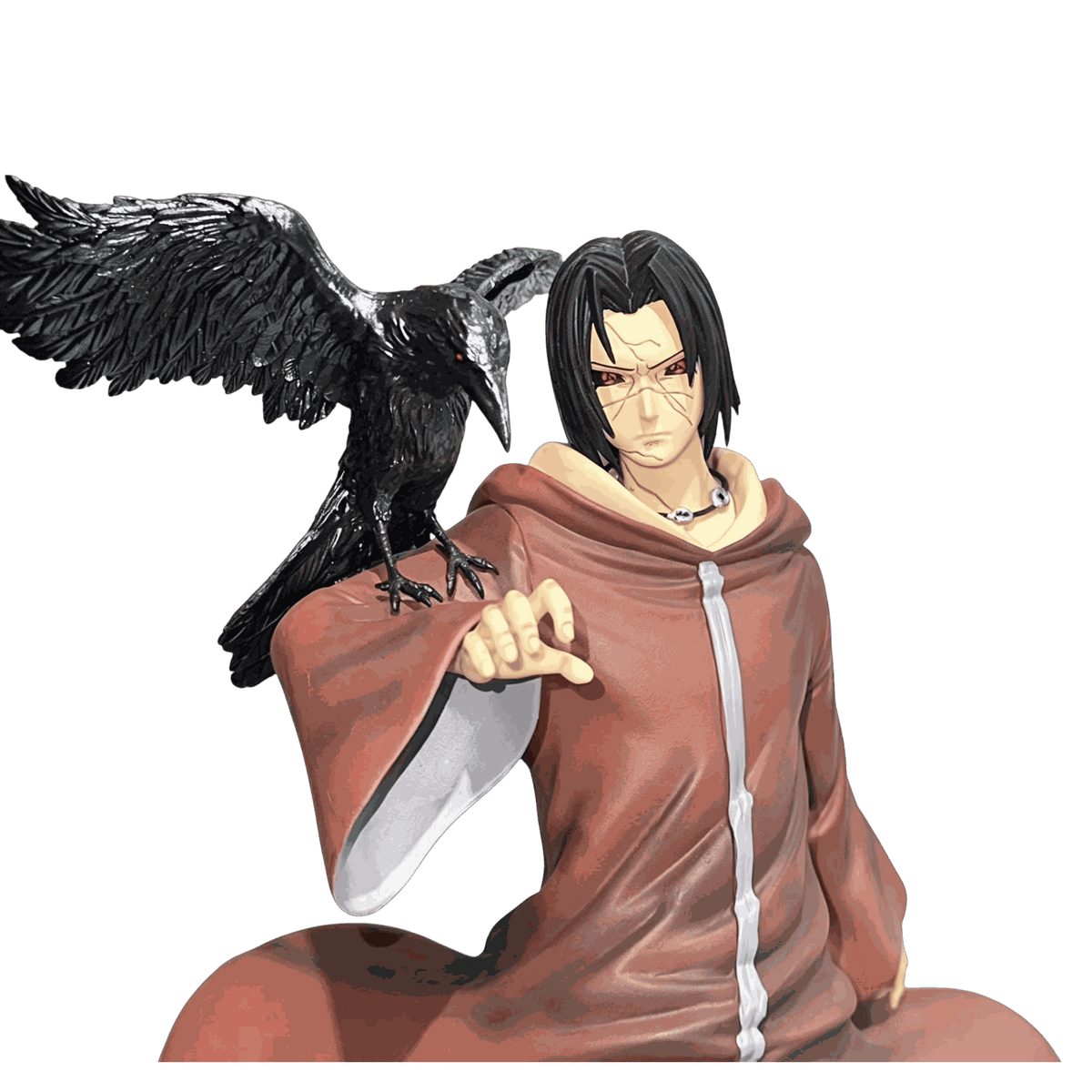 Figurine Itachi Edo Tensei gros plan visage craquelé et corbeau - Naruto