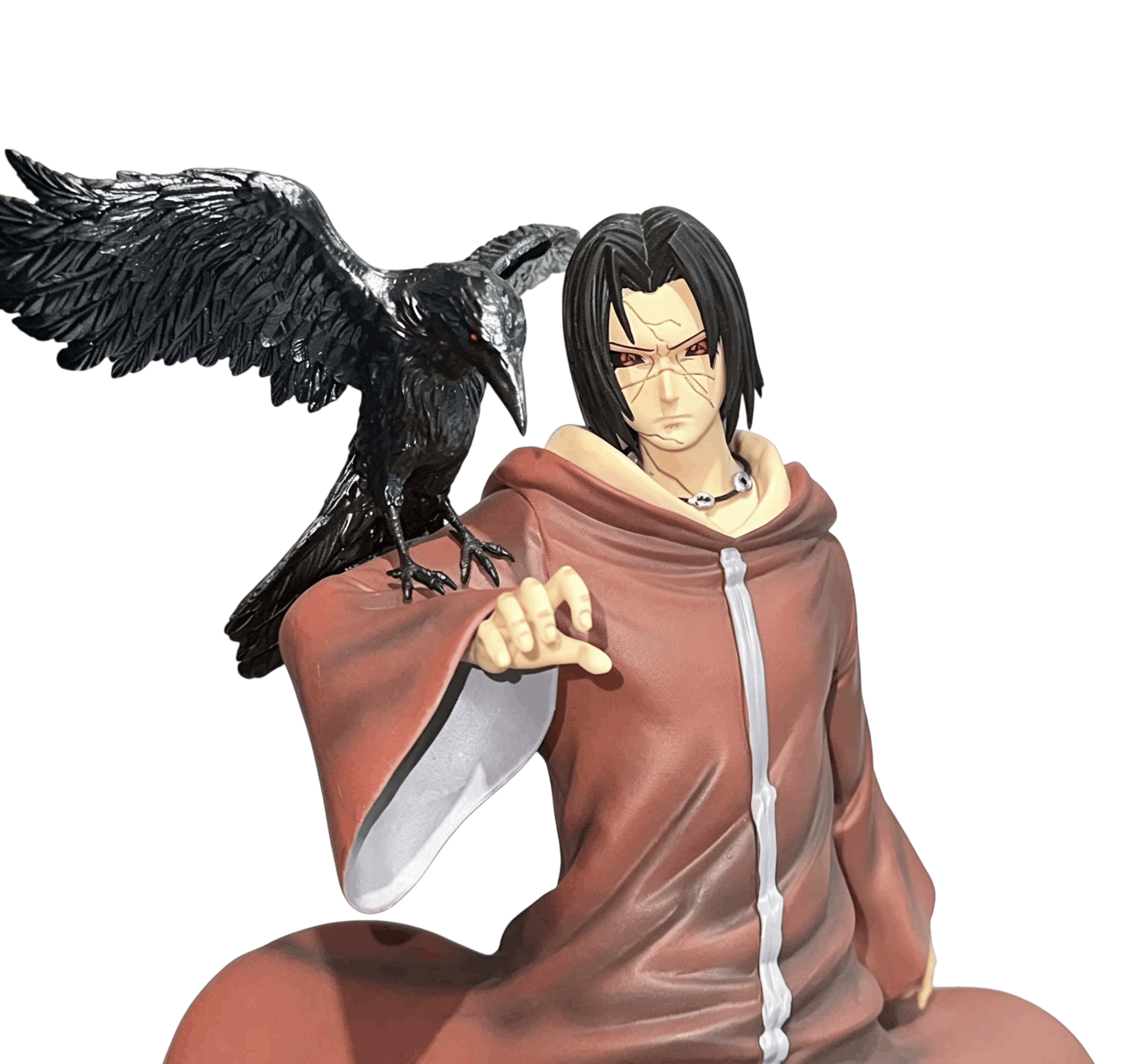 Figurine Itachi Edo Tensei gros plan visage craquelé et corbeau - Naruto