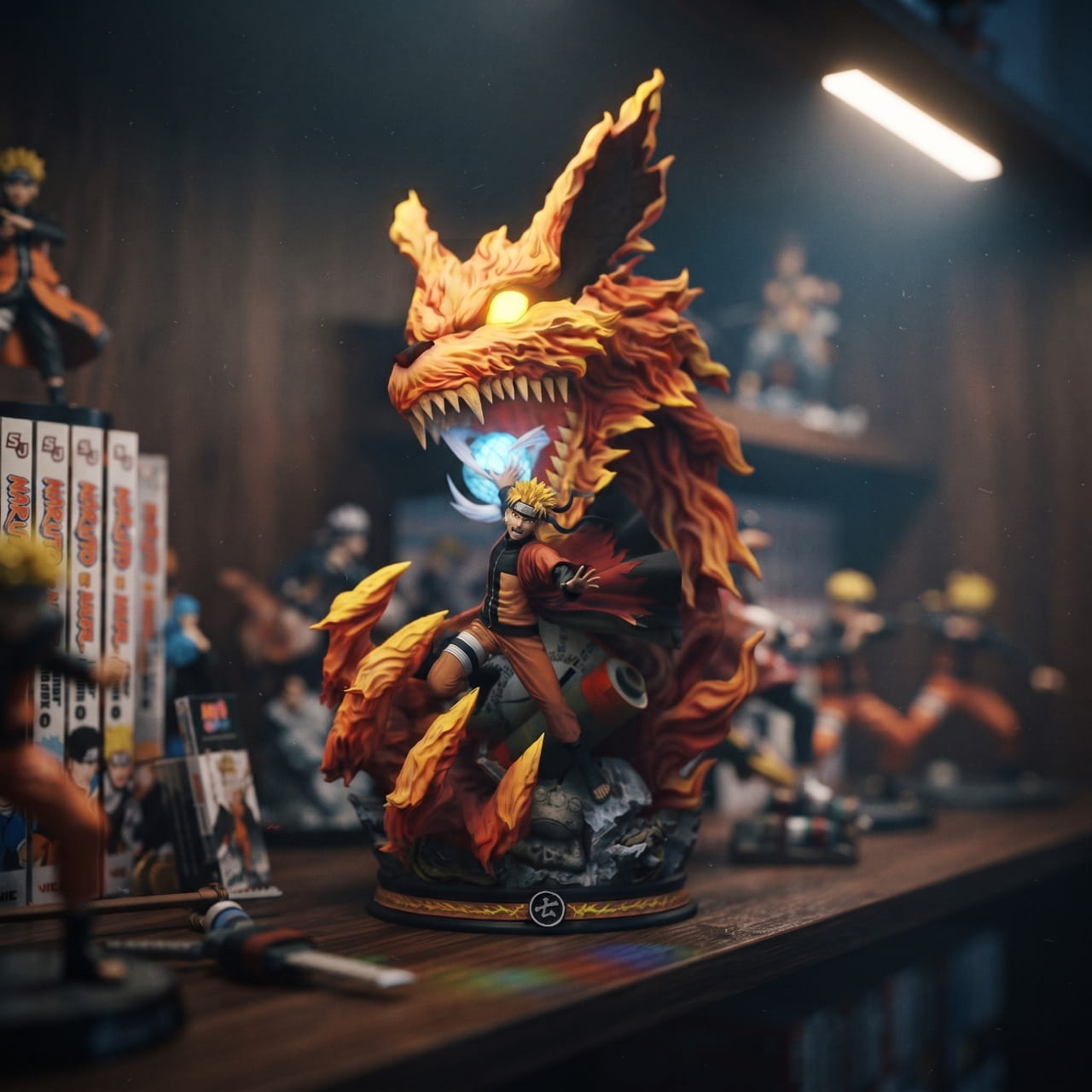 Figurine Naruto esprit de Kurama - exposee sur une etagere (decor non inclus)