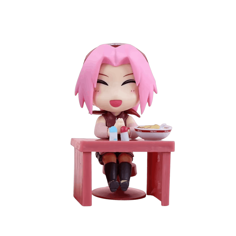 Figurine chibi Sakura Haruno attablée devant son bol de ramen - face