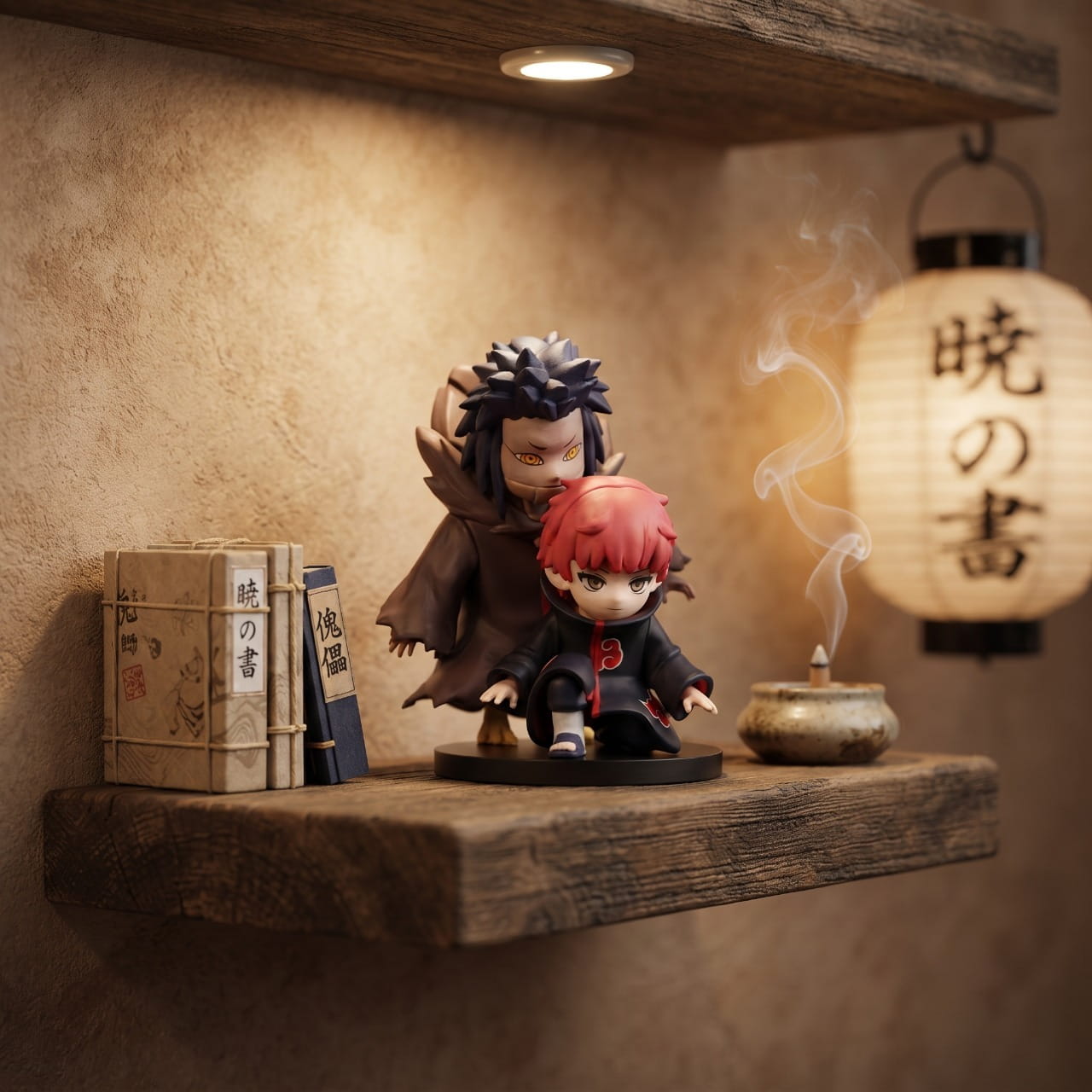 Figurine chibi Sasori — marionnette Hiruko à carapace et queue de scorpion — Naruto, étagère (décor non inclus)