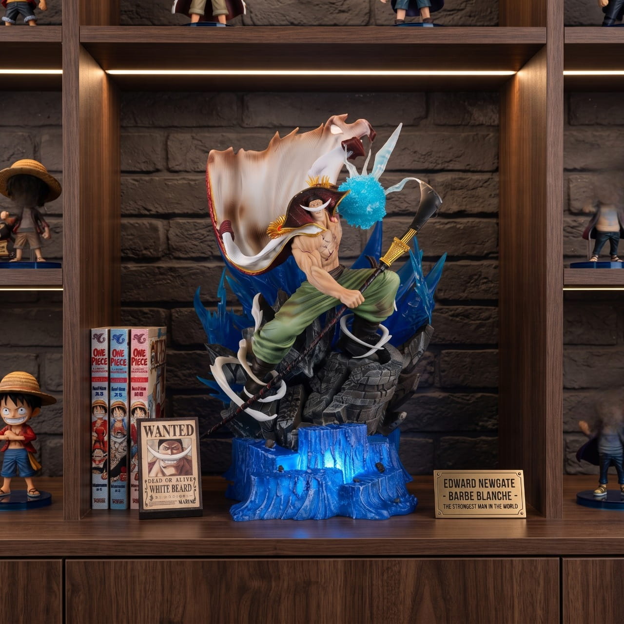 Figurine Barbe Blanche jeune bisento One Piece - exposee sur une etagere (decor non inclus)