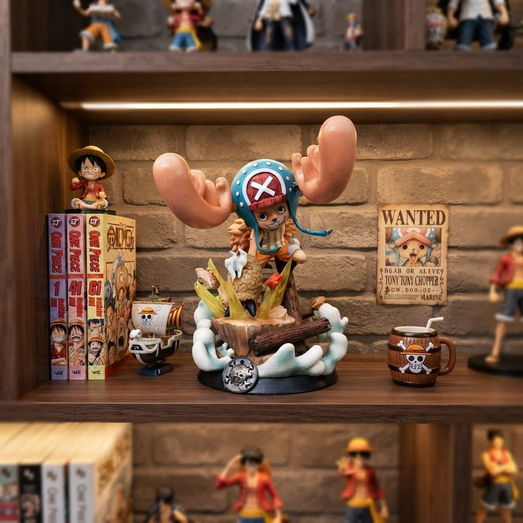 Figurine Chopper chapeau rose One Piece - exposee sur une etagere (decor non inclus)