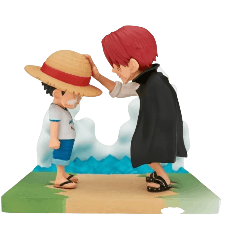 Diorama One Piece Shanks et Luffy enfant sur le socle de rivage - face