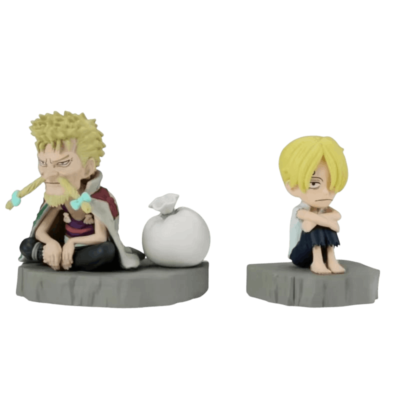 Diorama One Piece Zeff jeune et Sanji enfant sur deux rochers - face