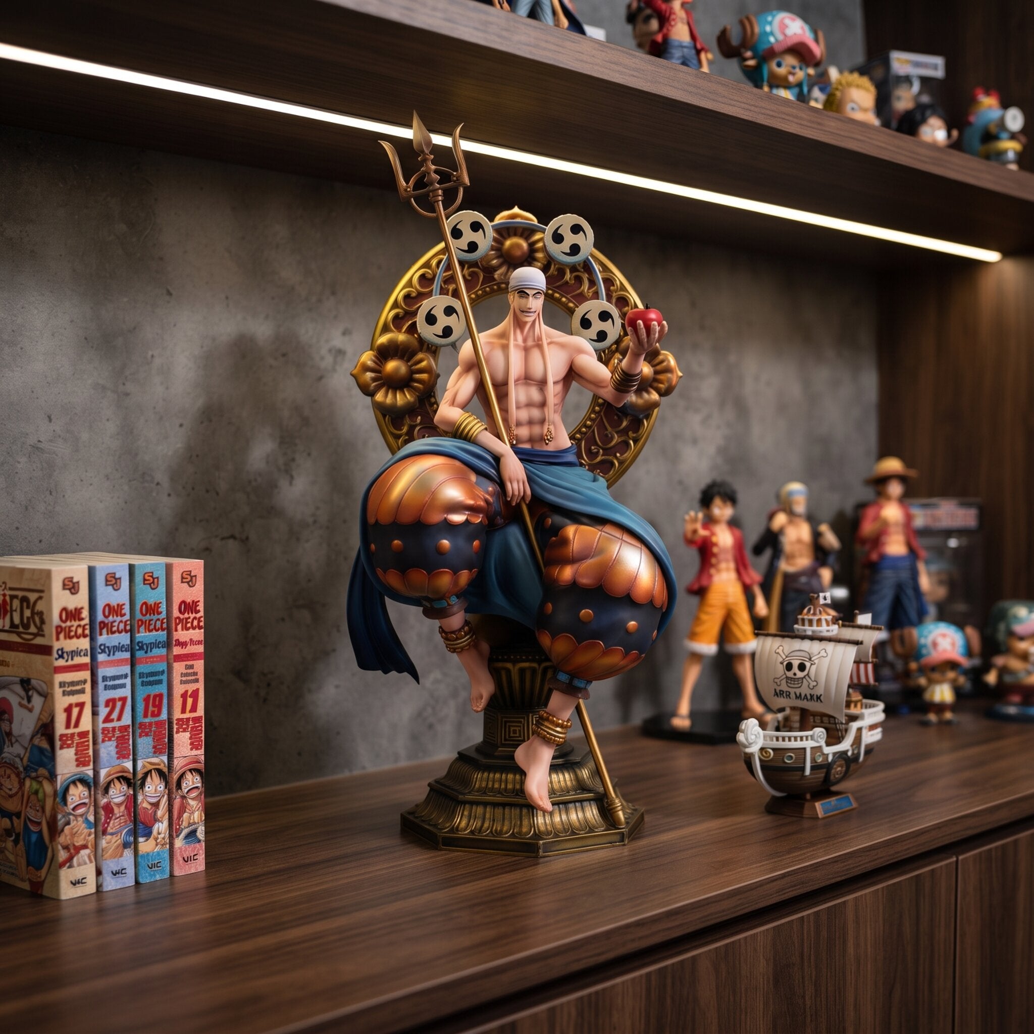 Figurine Enel sur son trone One Piece - exposee sur une etagere (decor non inclus)