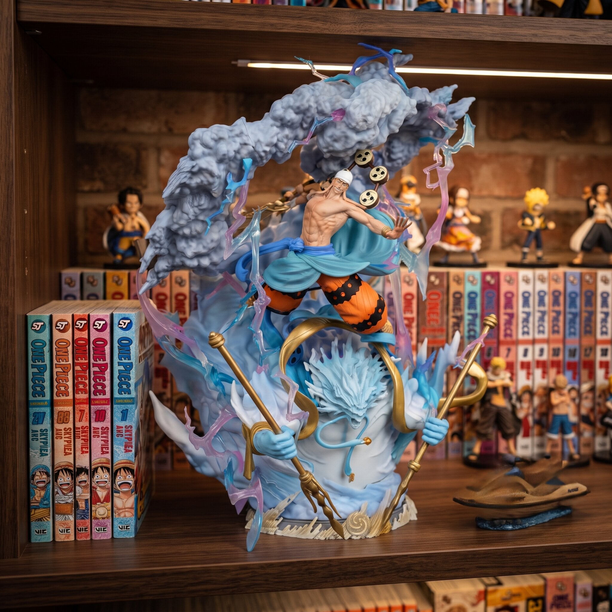 Figurine Enel tonnerre divin One Piece - exposee sur une etagere (decor non inclus)