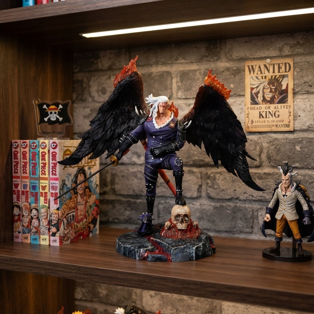 Figurine King le Fleau One Piece - exposee sur une etagere (decor non inclus)