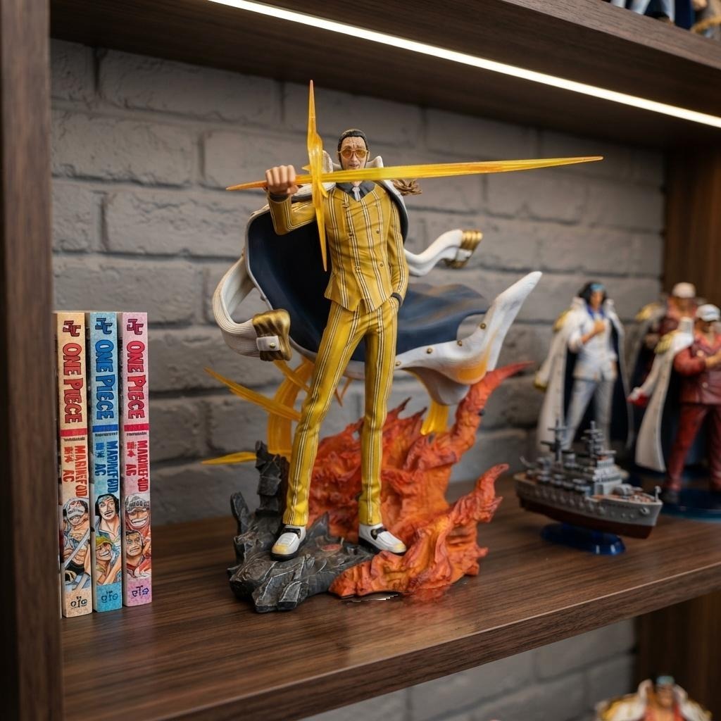 Figurine Kizaru Borsalino sabre de lumiere One Piece - exposee sur une etagere (decor non inclus)