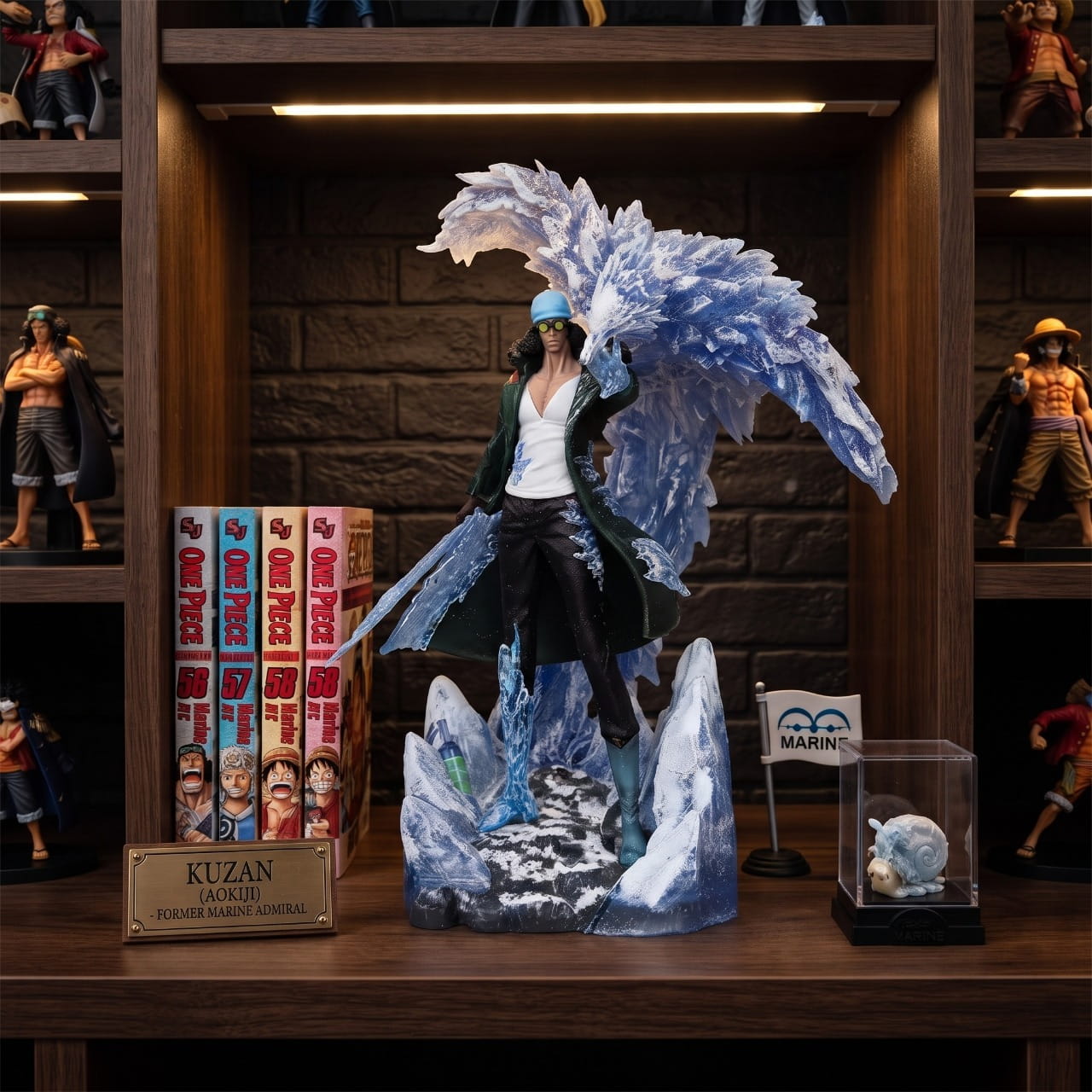Figurine Kuzan Aokiji vague de glace One Piece - exposee sur une etagere (decor non inclus)