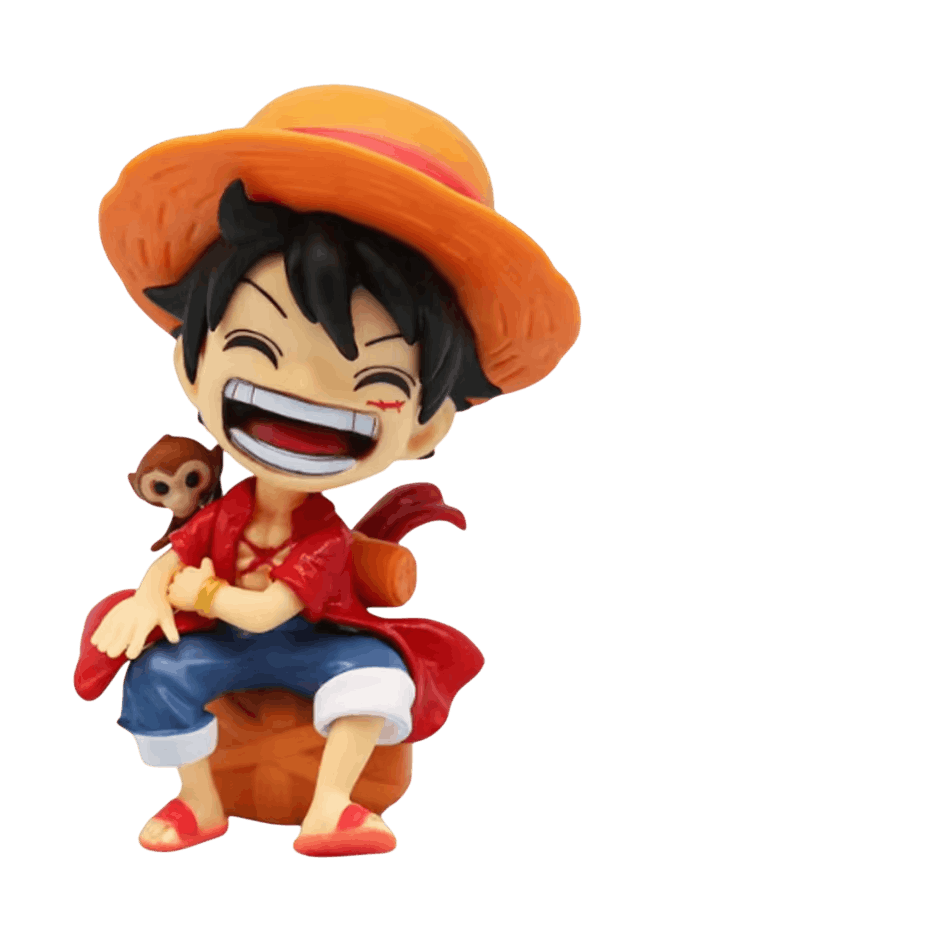 Figurine chibi Monkey D. Luffy assis sur un tonneau - face
