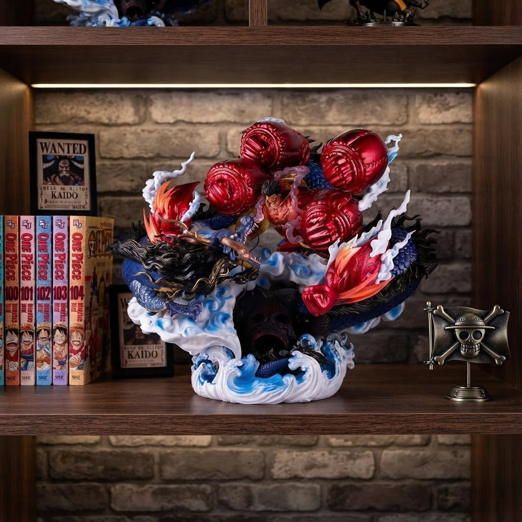 Diorama Luffy Gear 4 contre Kaido One Piece - exposee sur une etagere (decor non inclus)