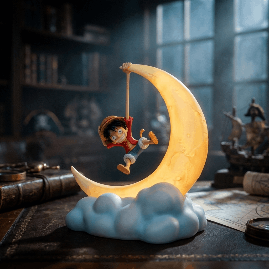 Figurine One Piece – Luffy à la Lanterne 20 cm, exposée sur une étagère (décor non inclus)