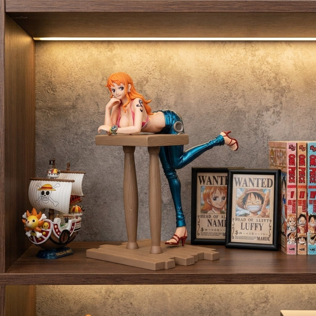 Figurine Nami detente One Piece - exposee sur une etagere (decor non inclus)