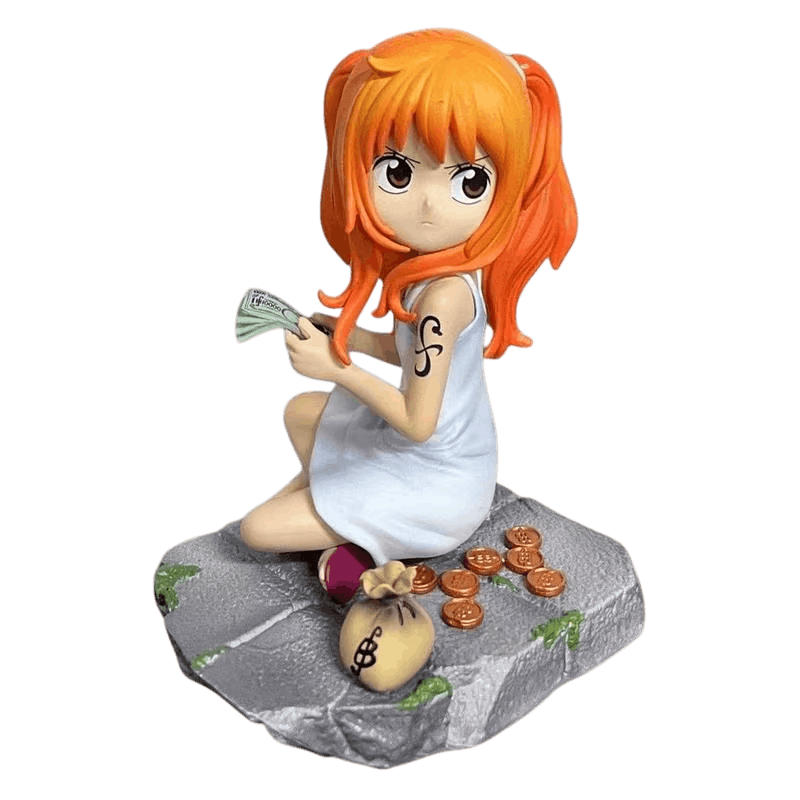 Figurine Nami enfant One Piece comptant son argent - face