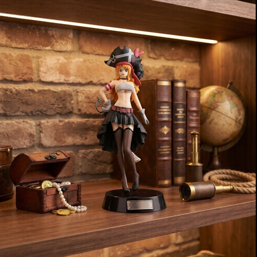 Figurine One Piece – Nami Film Red 19 cm, exposée sur une étagère (décor non inclus)