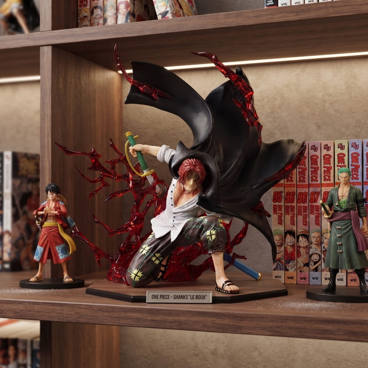 Figurine Shanks haki ecarlate One Piece - exposee sur une etagere (decor non inclus)