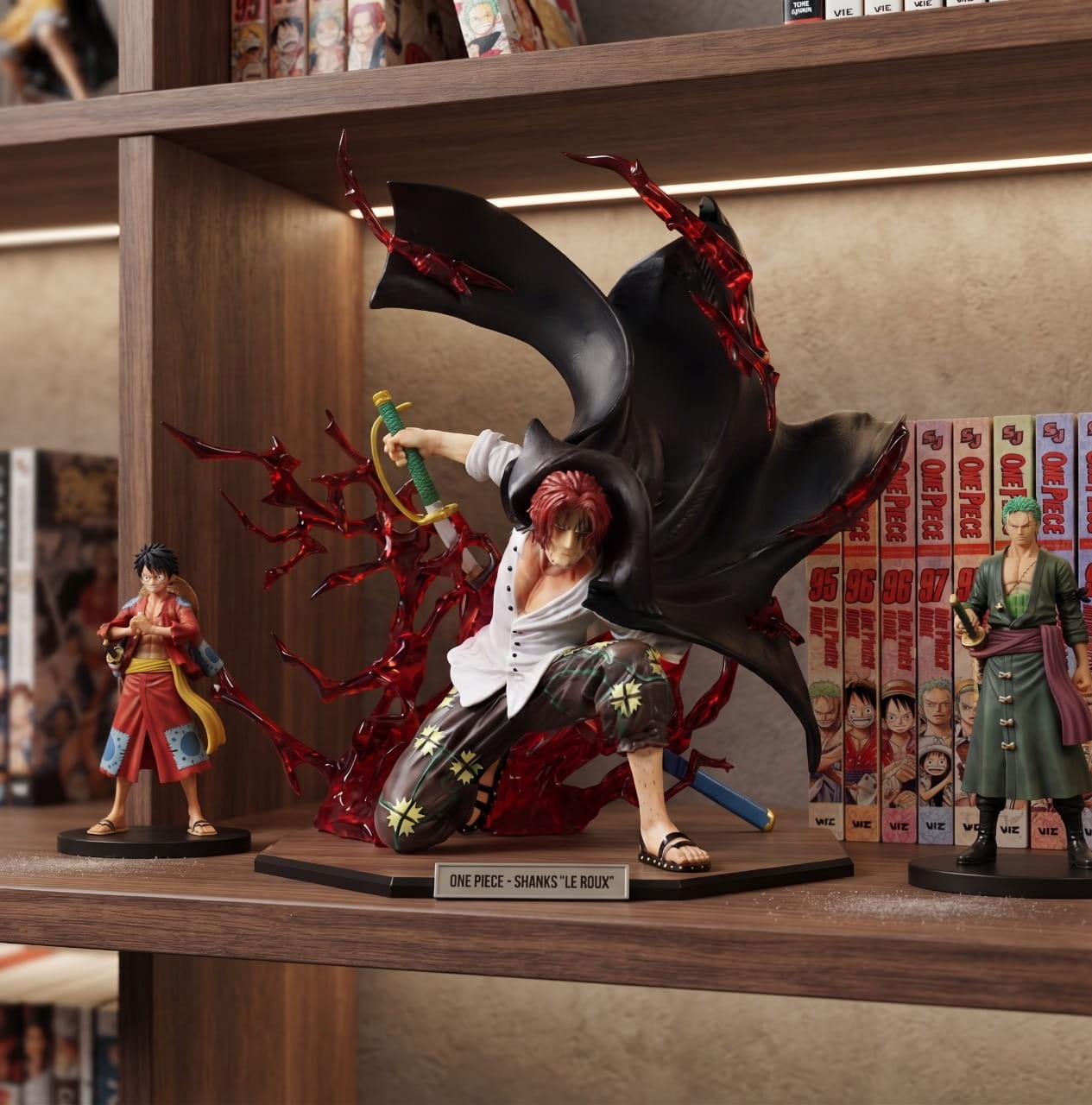 Figurine Shanks haki ecarlate One Piece - exposee sur une etagere (decor non inclus)