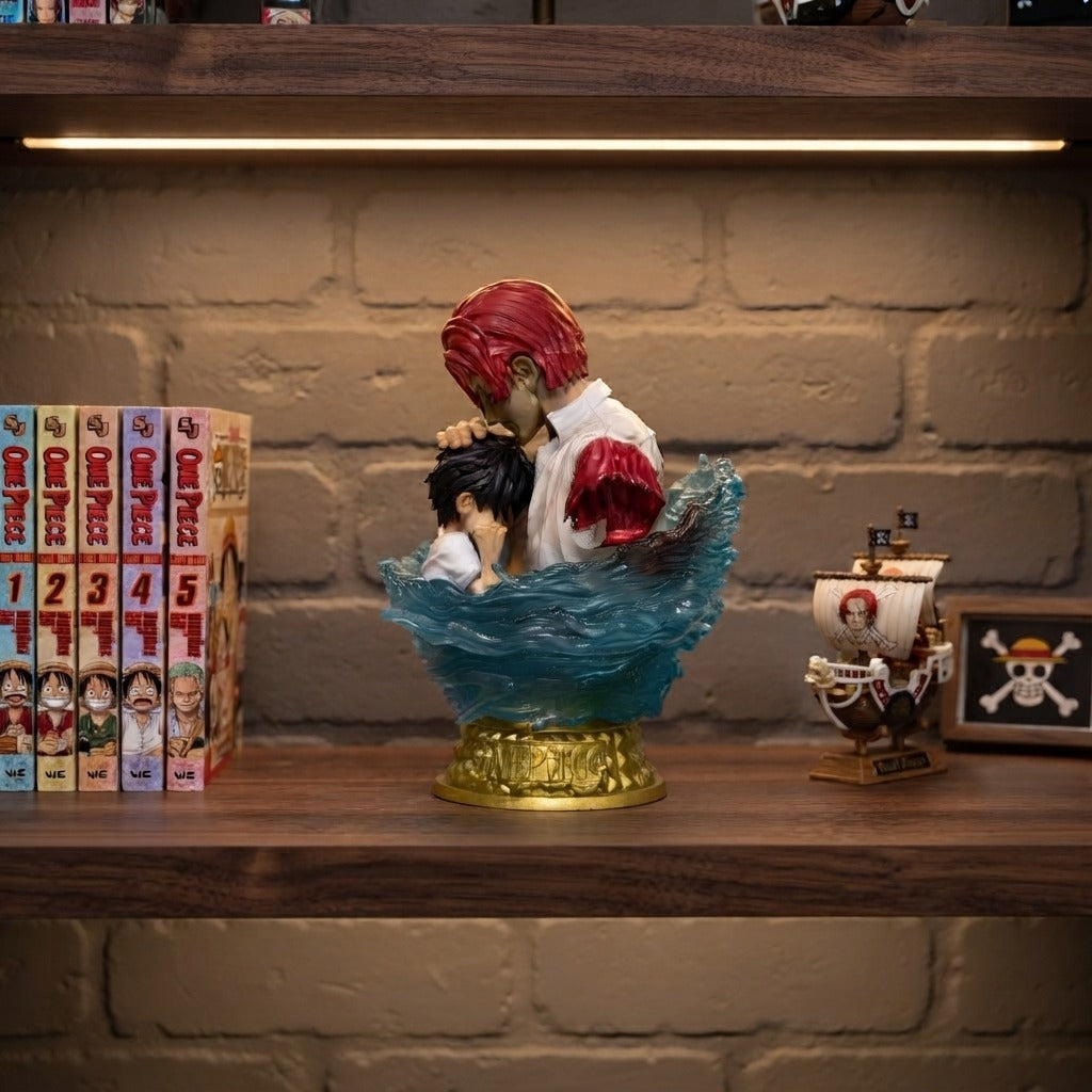 Buste Shanks sauve Luffy One Piece exposé sur une étagère (décor non inclus)