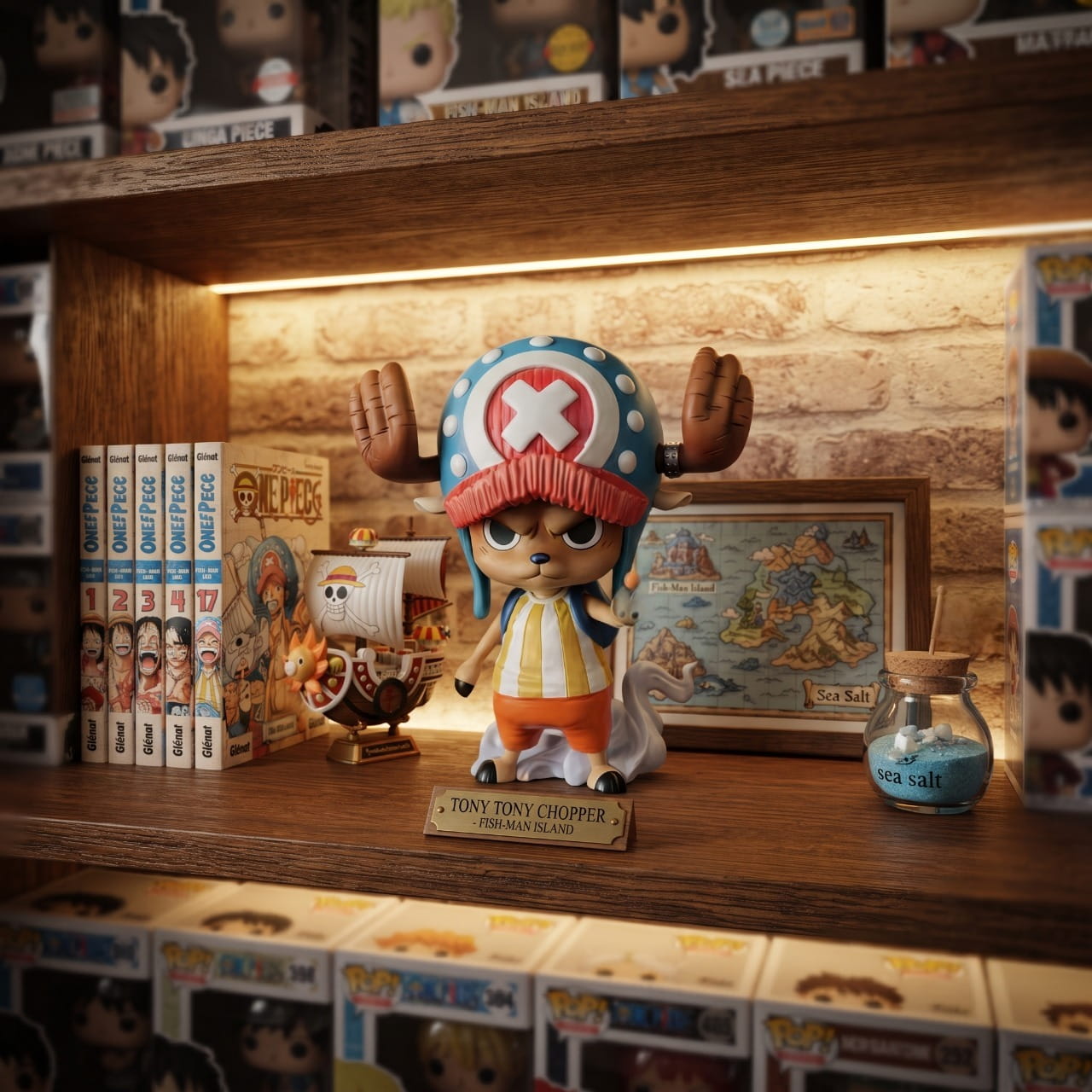 Figurine Tony Chopper exposee sur une etagere (decor non inclus)