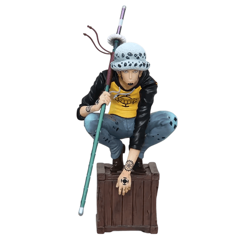 Figurine Trafalgar Law Supernova 21 cm vue de face, tatouages DEATH et bonnet tacheté