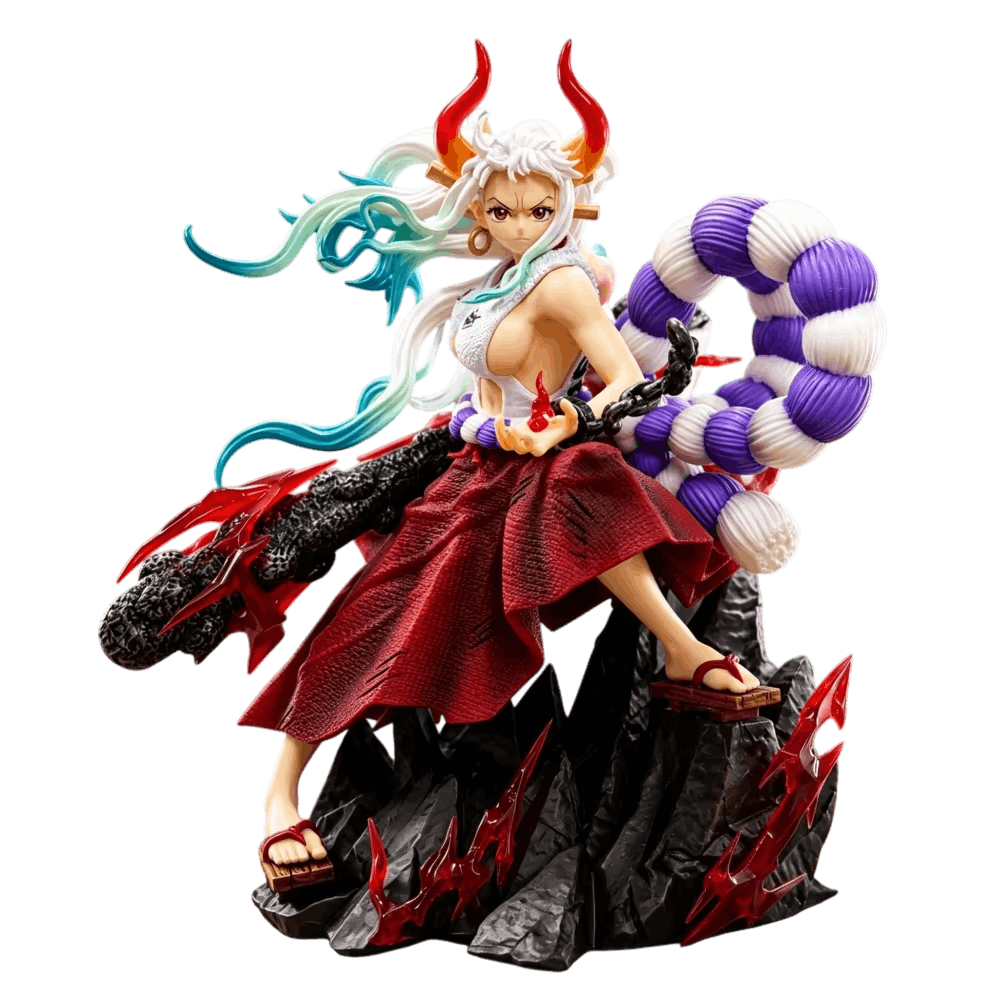 Figurine Yamato (One Piece), 20 cm, kimono rouge et blanc peint jusque dans le creux des plis — détourée, vue sans décor.