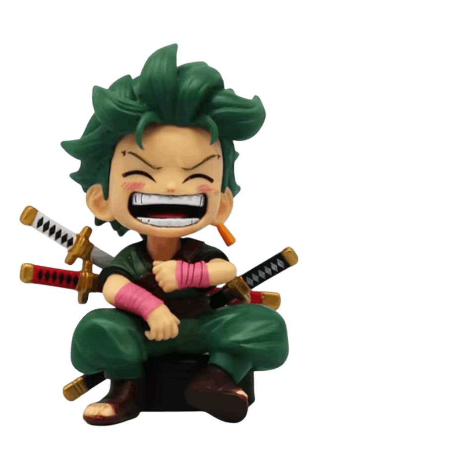Figurine chibi Roronoa Zoro de One Piece assis, trois sabres - face