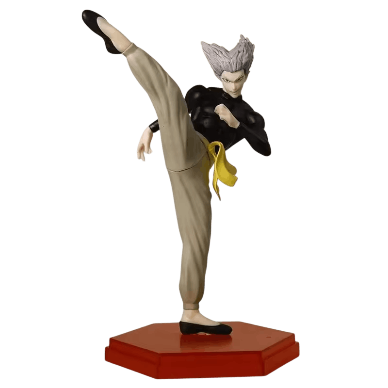Figurine Garou (One Punch Man), 19 cm, un seul point d'appui : tout le poids dans le pied posé — détourée, vue sans décor.