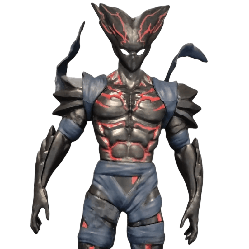 Figurine Garou (One Punch Man), 21 cm, veines rouges en relief, pas une simple peinture à plat — détourée, vue sans décor.