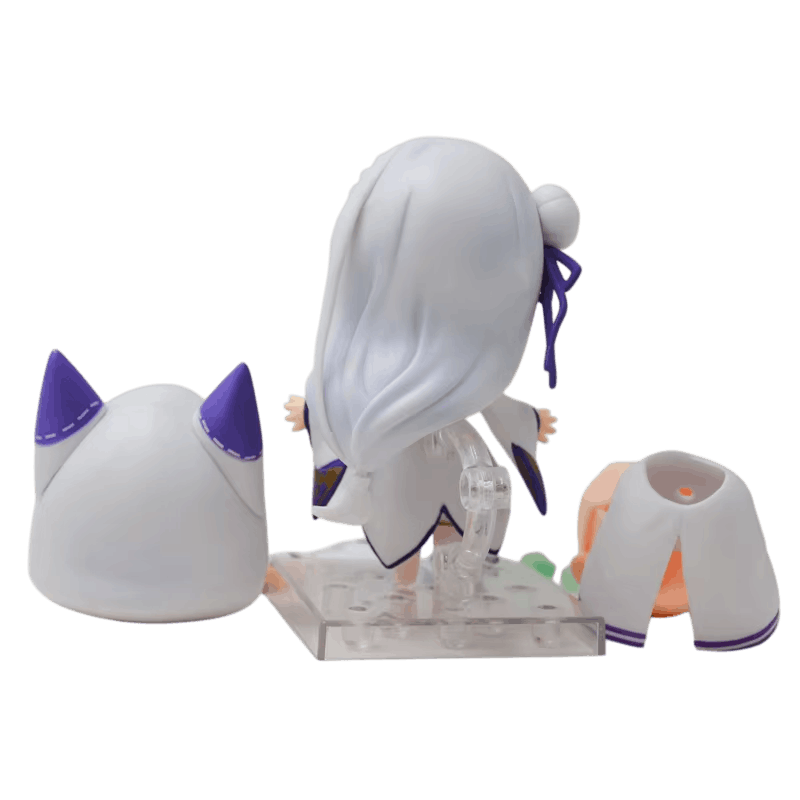 Figurine chibi Emilia Re:Zero, socle transparent et pièces de rechange - vue arrière