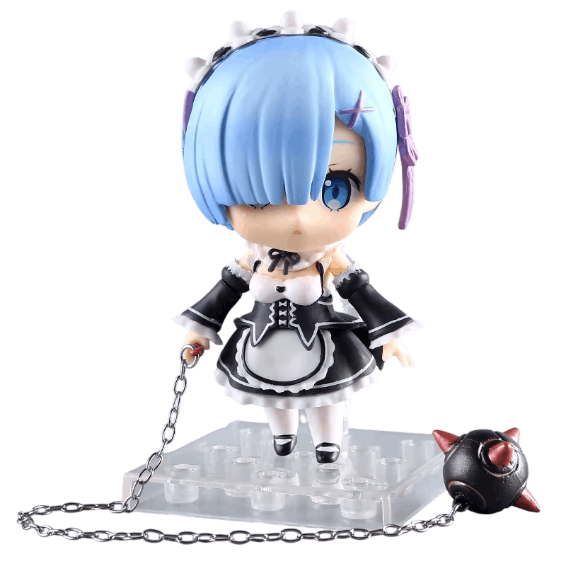Figurine chibi Rem Re:Zero avec sa masse d'armes à chaîne - face