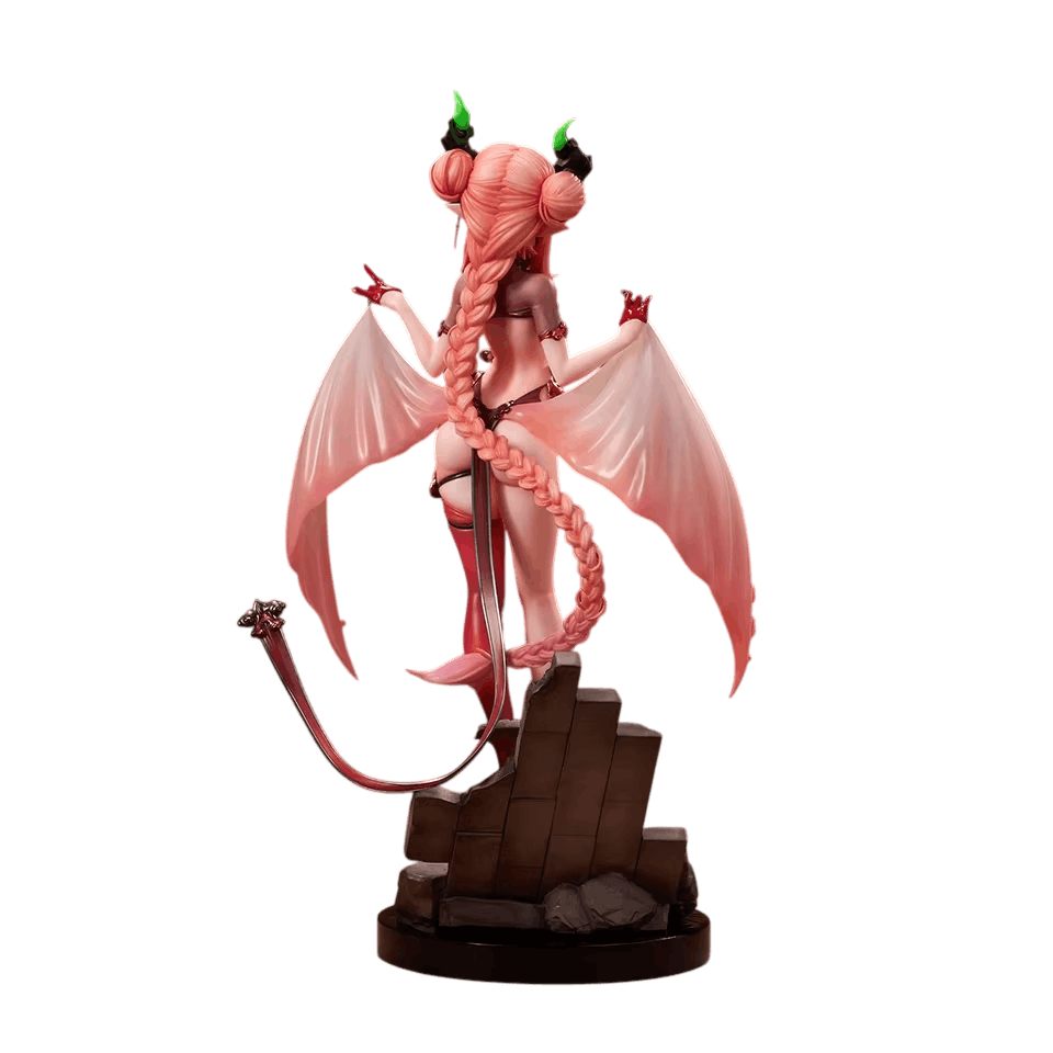 Figurine Yayako démone ailée - vue de dos et socle rocheux