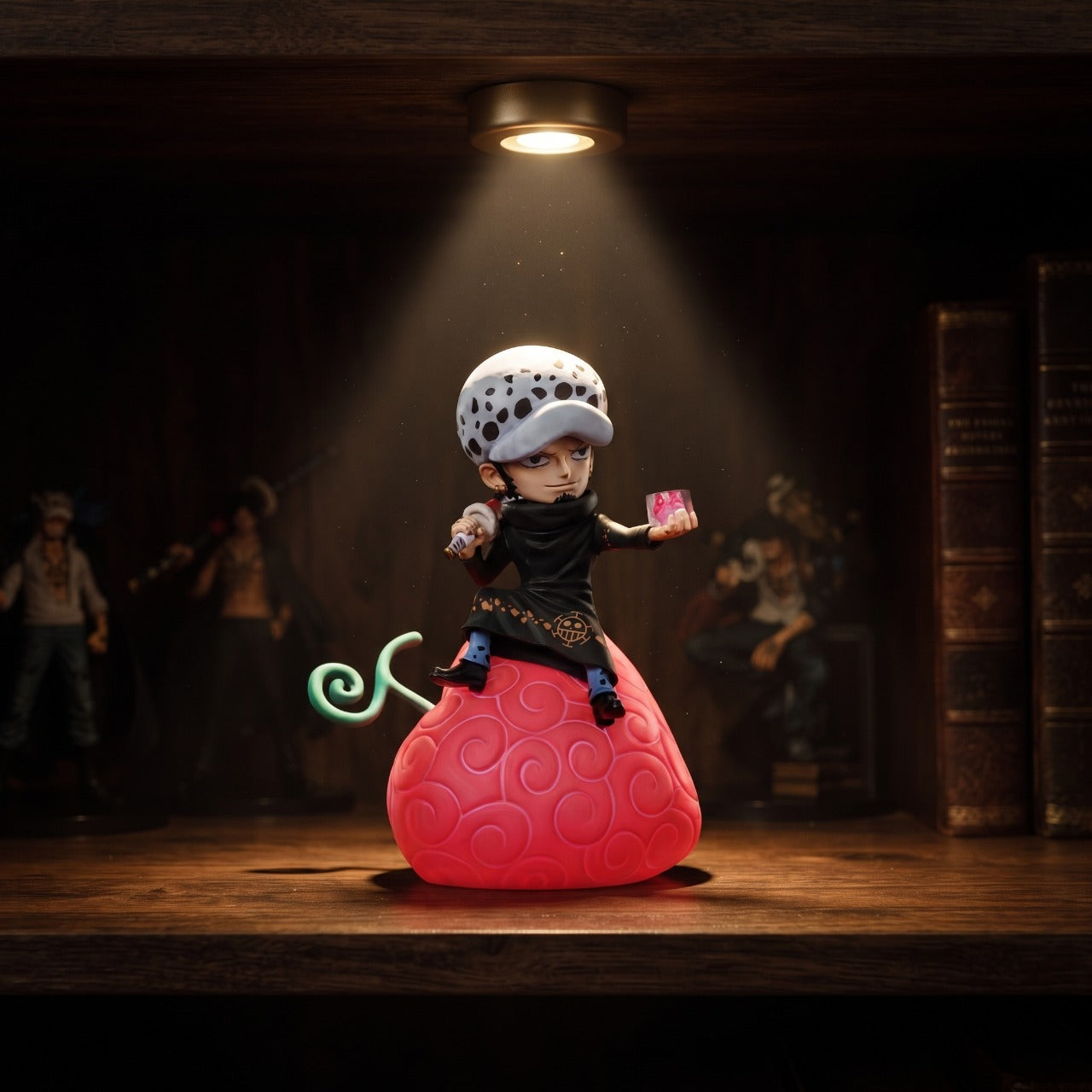 Lampe LED One Piece Trafalgar Law exposée sur une étagère (décor non inclus)
