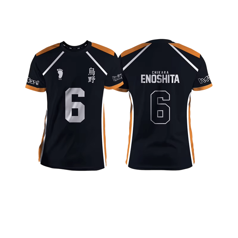 Black and orange Karasuno volleyball jersey, front and back: number 5 and the kanji 烏野 on the front, RYUNOSUKE TANAKA printed on the back above the 5