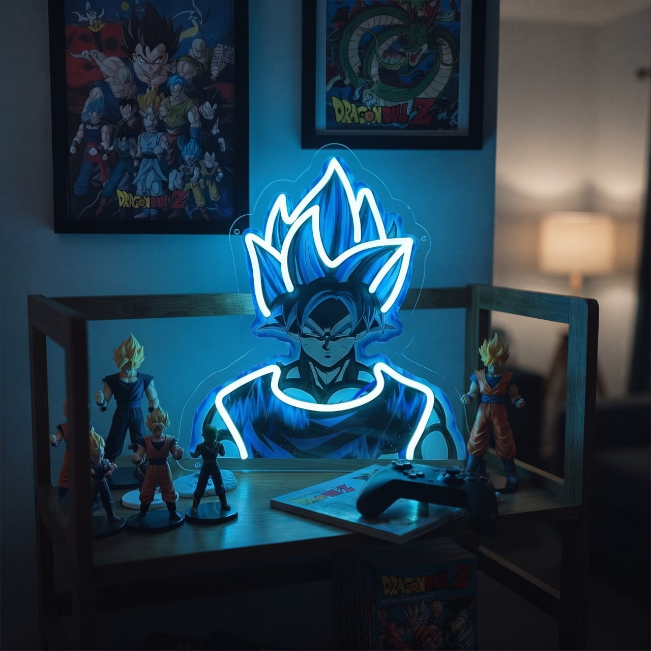 Néon LED Mural Manga – One Piece ou Dragon Ball (4 Modèles) — Goku Super Saiyan Blue