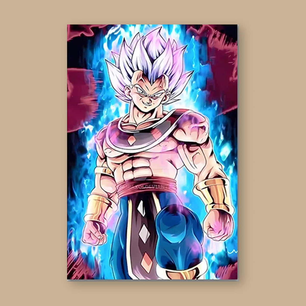 Poster Dragon Ball Son Gohan — forme Beast, vu à plat sur fond uni : illustration numérique contemporaine, imprimé sur toile mate et livré sans cadre