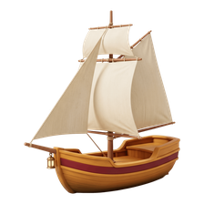 Petit voilier en bois aux voiles crème, détouré