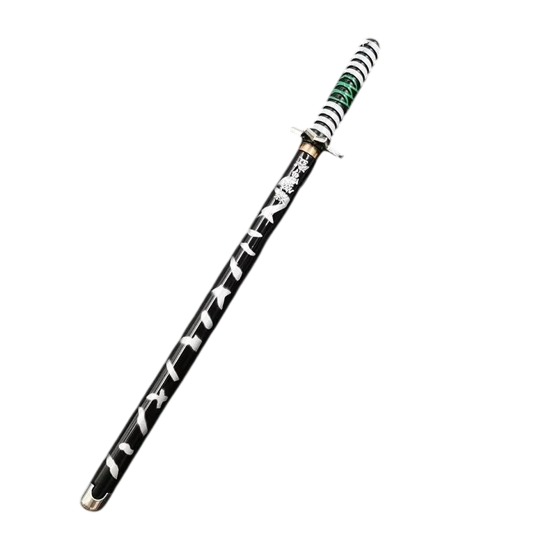 Stylo katana Demon Slayer, fourreau noir à motif blanc et garde verte